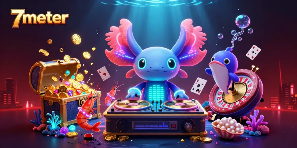 Engage with vibrant 7meter gameplay themes featuring dynamic characters in a rich casino underwater scene.