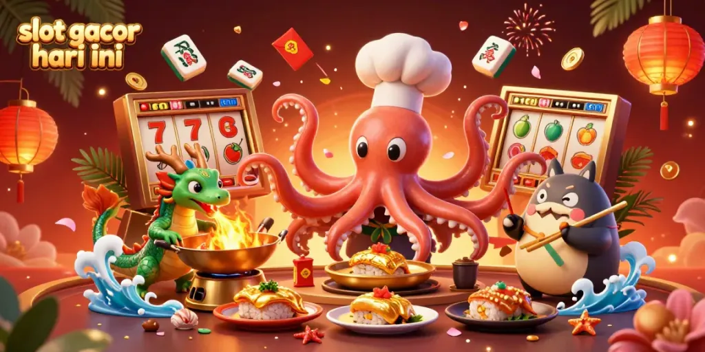 Slot gacor hari ini menampilkan ilustrasi kasino yang penuh aksi dengan karakter 3D unik di tengah perayaan keberuntungan.