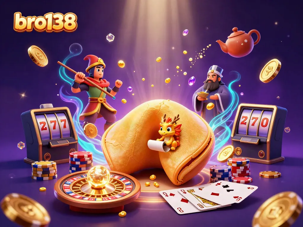 Experience the vibrant world of gaming at bro138, with golden coins, fortunes, and thrilling casino elements.