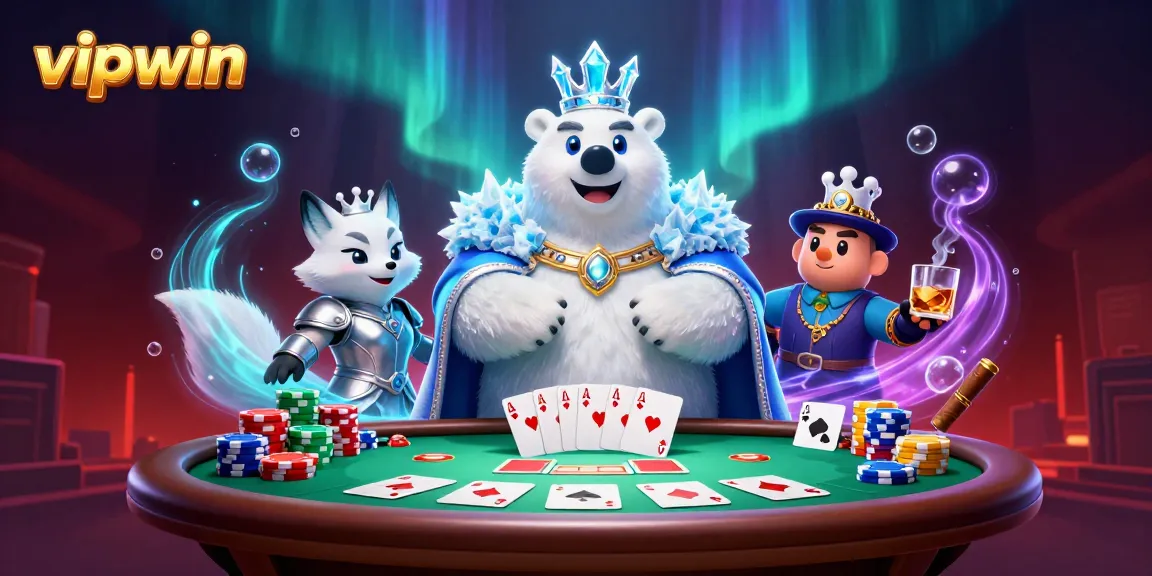 Experience vipwin's thrilling poker action with lively characters and dynamic casino elements.