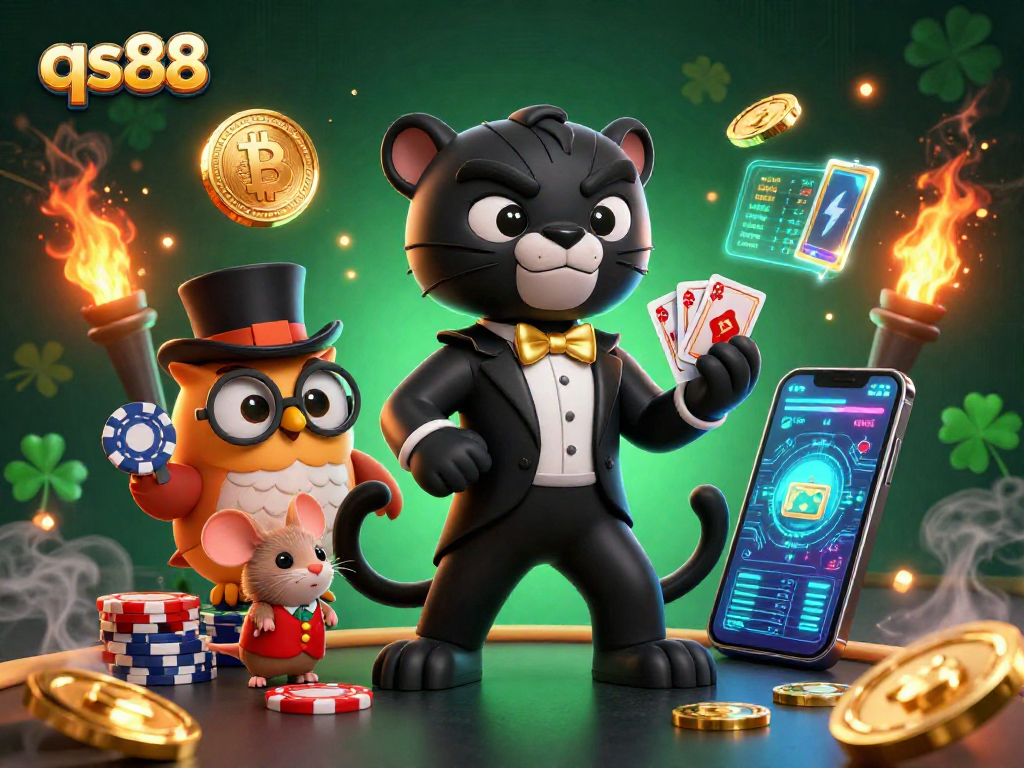 Experience the thrilling atmosphere of qs88 casino with engaging 3D characters and vibrant gaming elements.