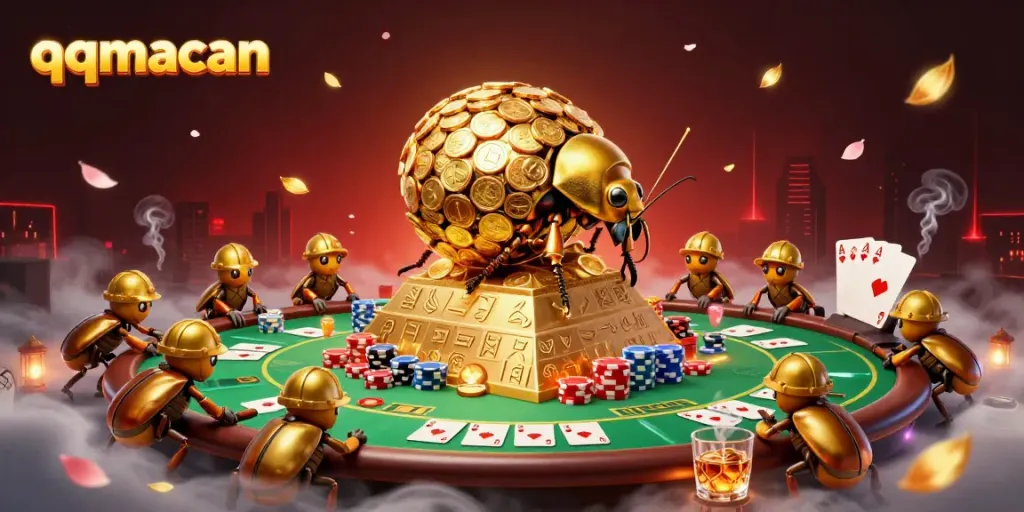 Experience the thrill of gambling with qqmacan as golden beetles navigate a casino pyramid.