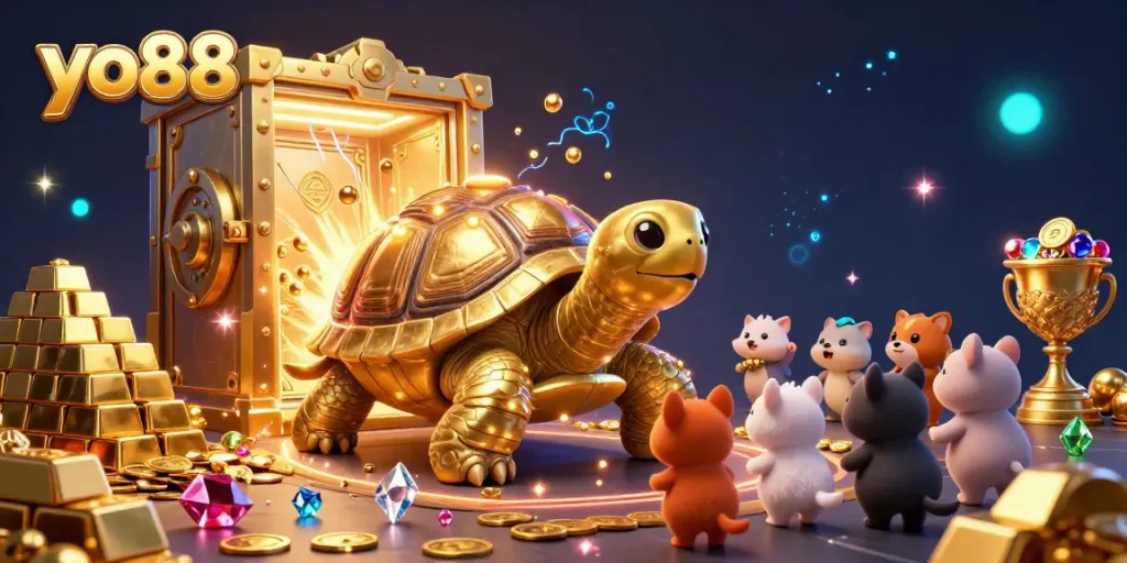 Experience exhilarating gameplay at yo88, featuring vibrant golden tortoise and magical treasures.