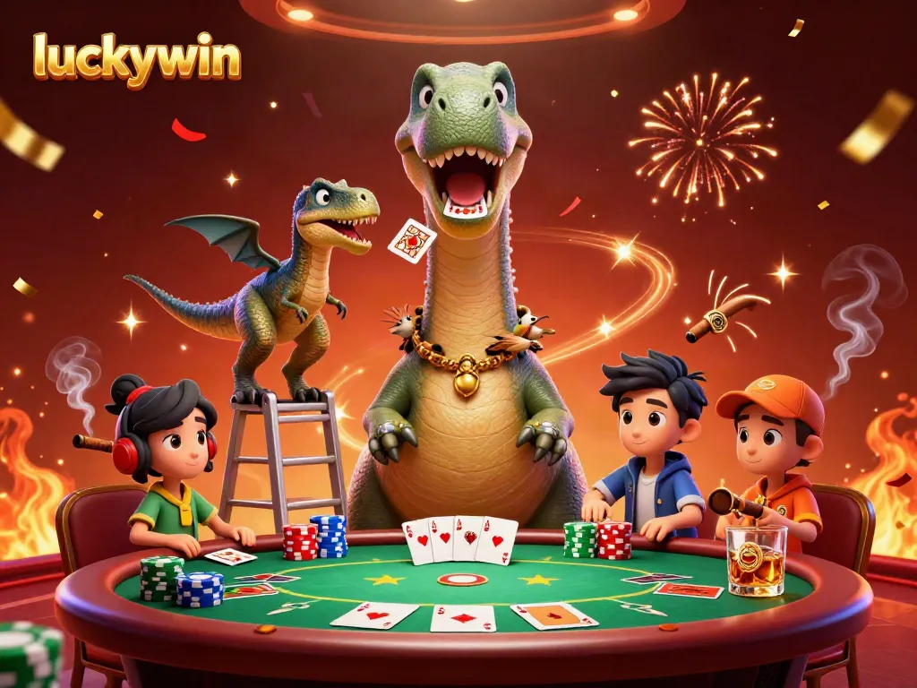 Watch the animated brontosaurus and clever raptor bringing excitement to luckywin's casino atmosphere.
