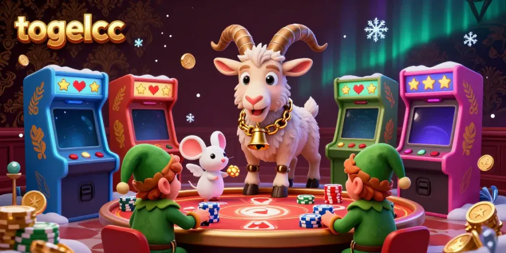 Engage in TogelCC's vibrant casino experience with cartoon characters in a festive setting.