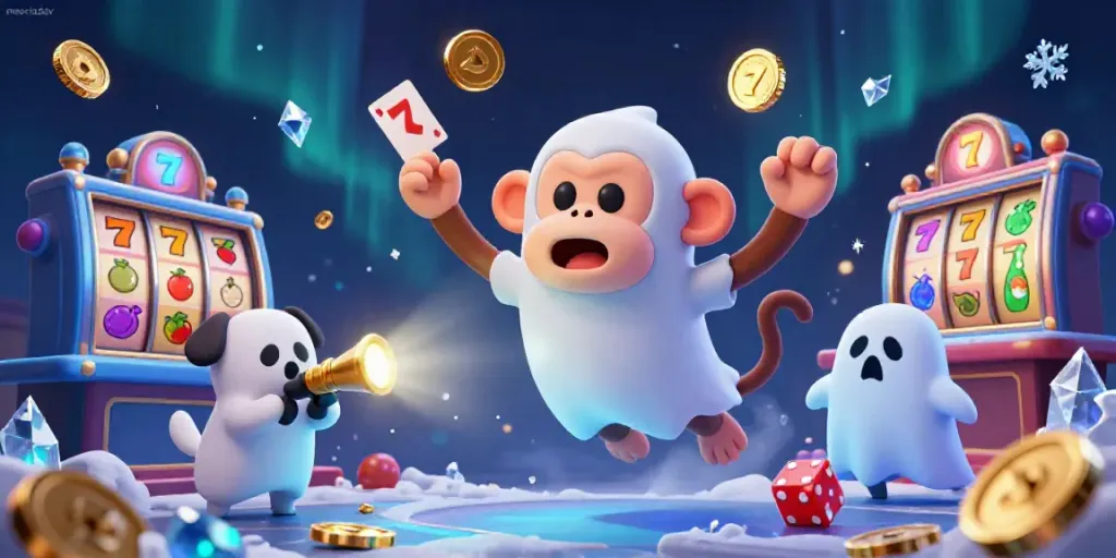 Engage with masciadev’s captivating casino scene featuring a poltergeist monkey juggling golden items.