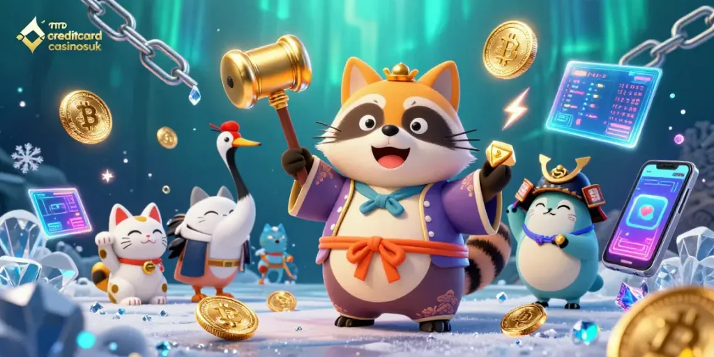 Play engaging slots at creditcardcasinosuk with vibrant tanuki, crane, and lucky cats.