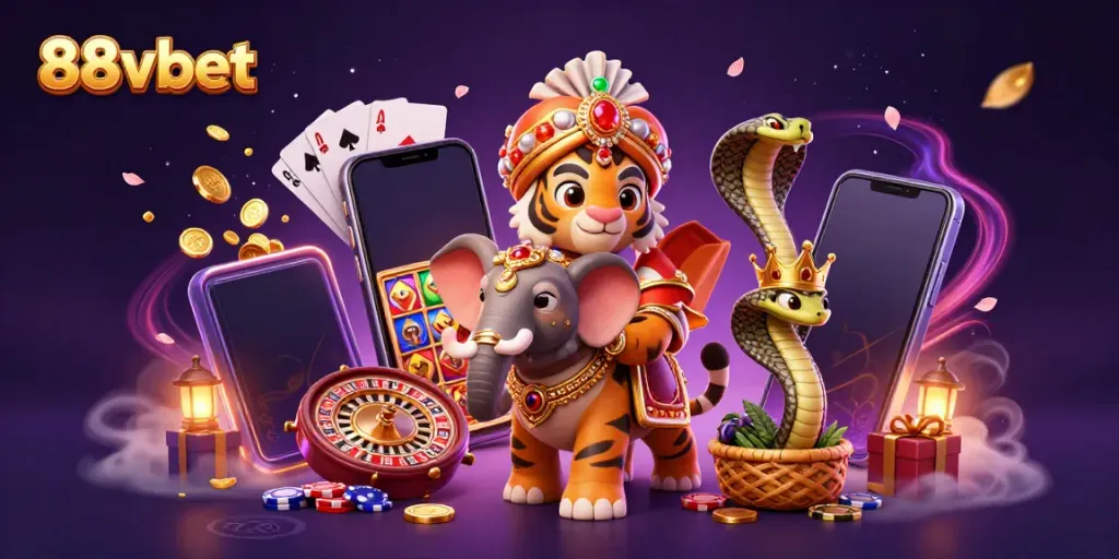 Experience thrilling gaming at 88vbet with a vibrant illustration of the elegant casino scene.