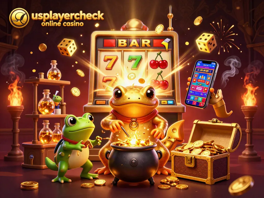 Experience the excitement of usplayercheck online casino with a vibrant 3D scene of gold-winning characters and games.