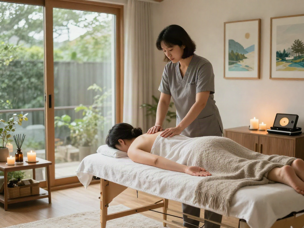 Delivering 강북출장마사지 in a serene home spa setting with soothing ambiance.