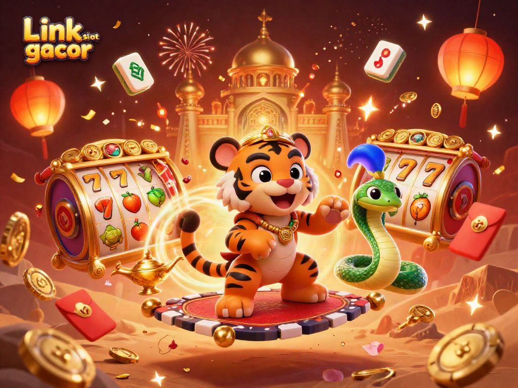 Experience the excitement of Link slot gacor with a vibrant 3D illustration featuring a sultan alongside magical gaming elements.