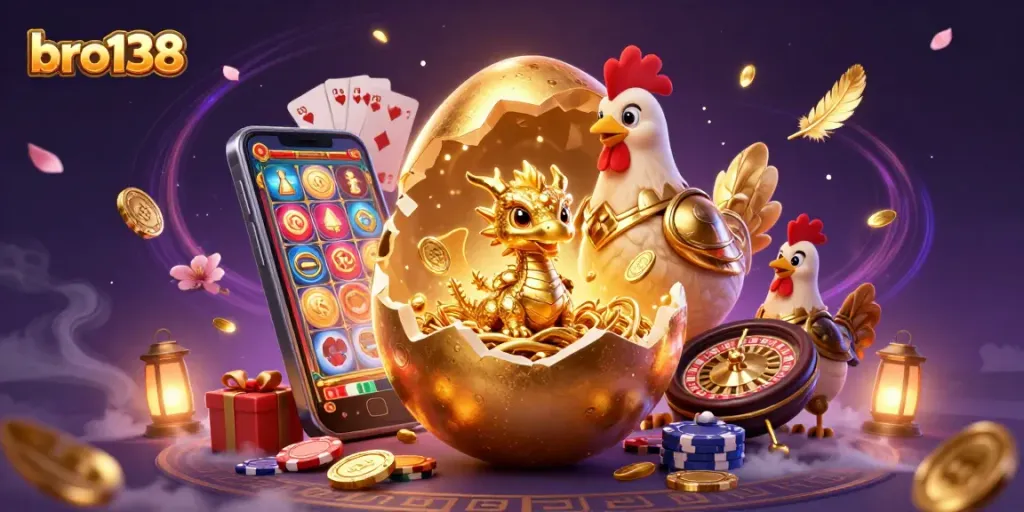 Engage in thrilling gameplay at bro138 with a golden dragon and dynamic casino symbols.
