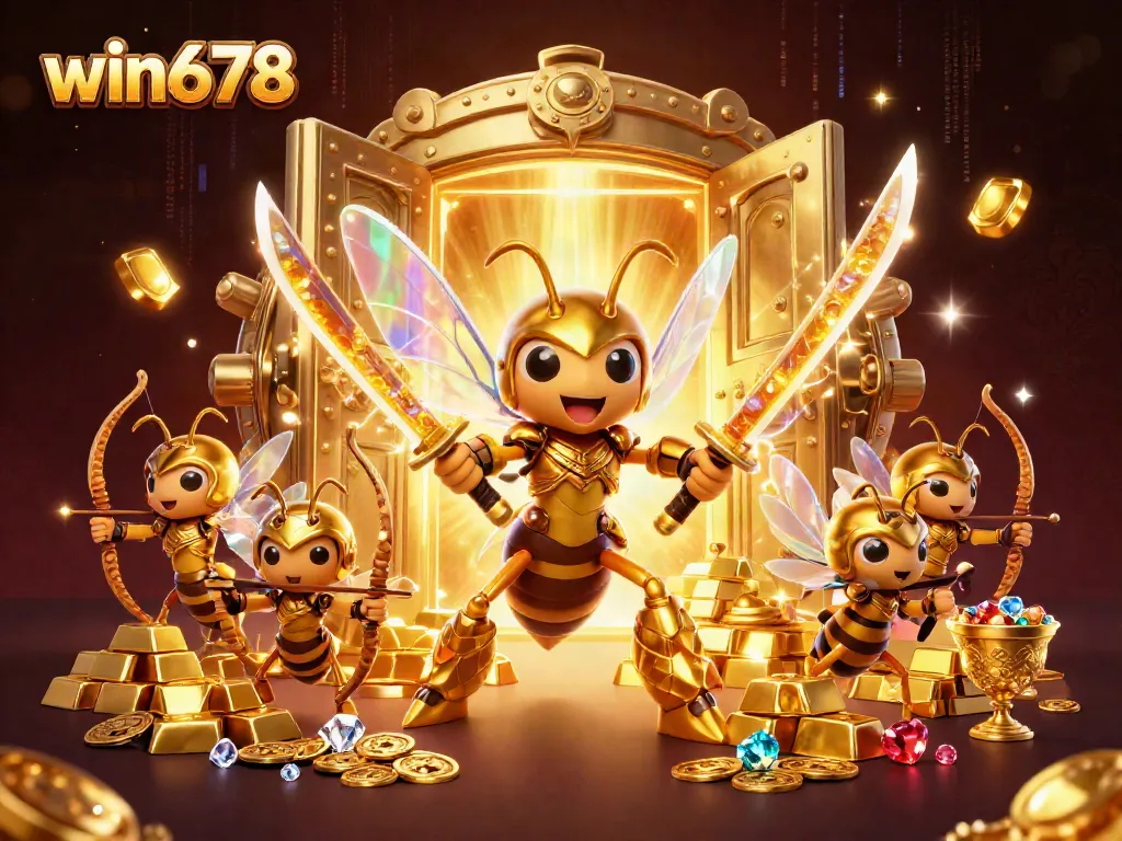 Engage in thrilling gameplay with win678's dynamic gaming scene featuring legendary characters and golden treasures.