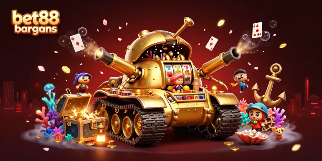 Experience the excitement at bet88 bargains with a vibrant, dynamic casino scene featuring slots.
