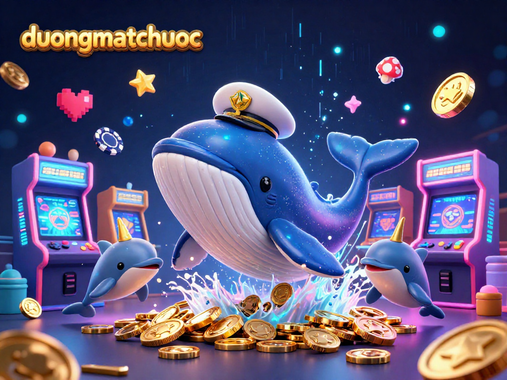 Experience the excitement of duongmatchuoc with vibrant whale, narwhal, and dolphin characters amidst a treasure of coins.