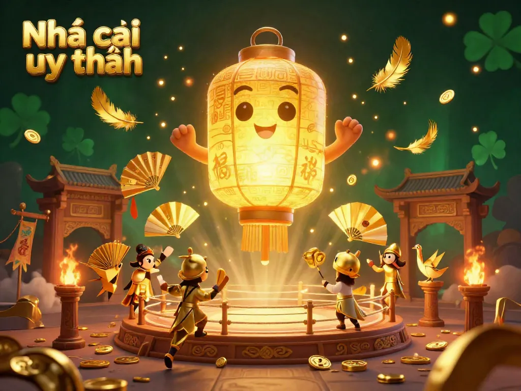 Engage in thrilling gameplay at Nhà cái uy tín, illuminated by a golden lantern spirit.