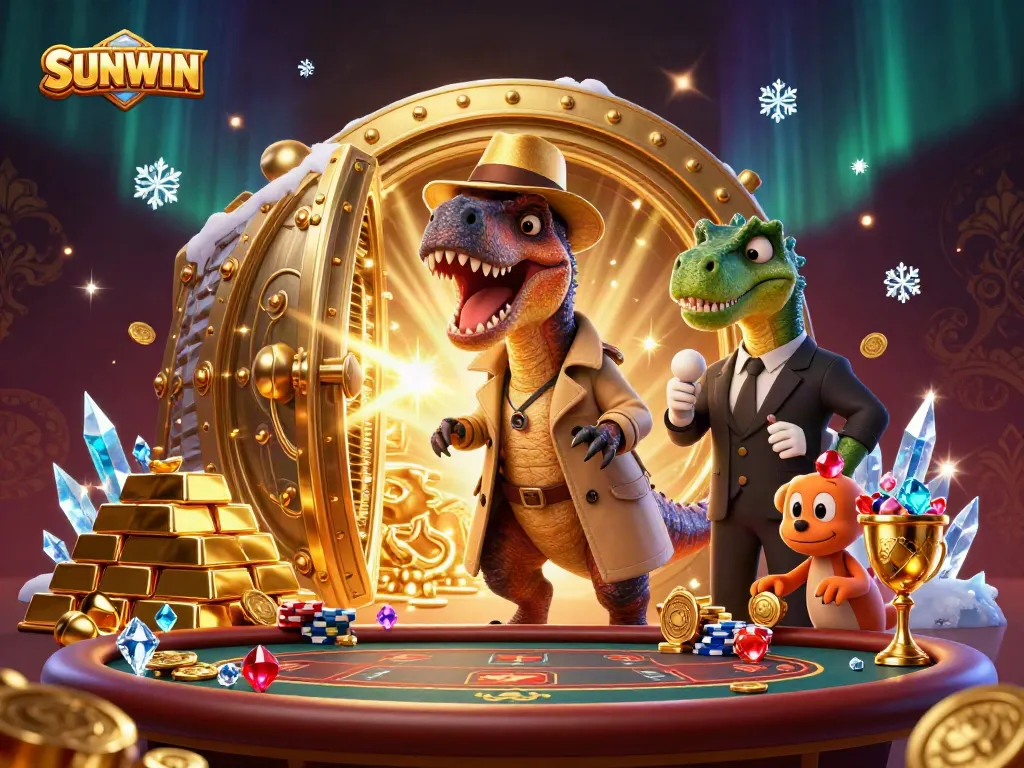 Experience immersive gaming at SUNWIN with a velociraptor card counter and dramatic casino elements.