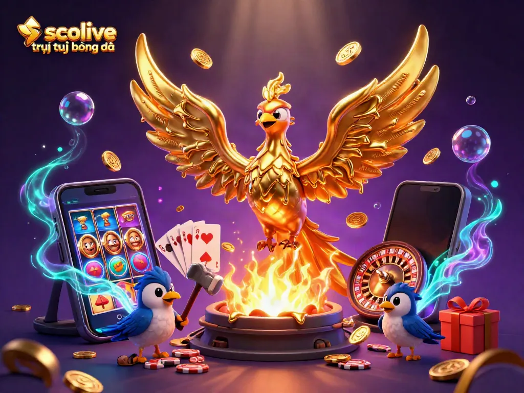 Experience the thrill of socolive trực tiếp bóng đá with a golden phoenix and casino elements.