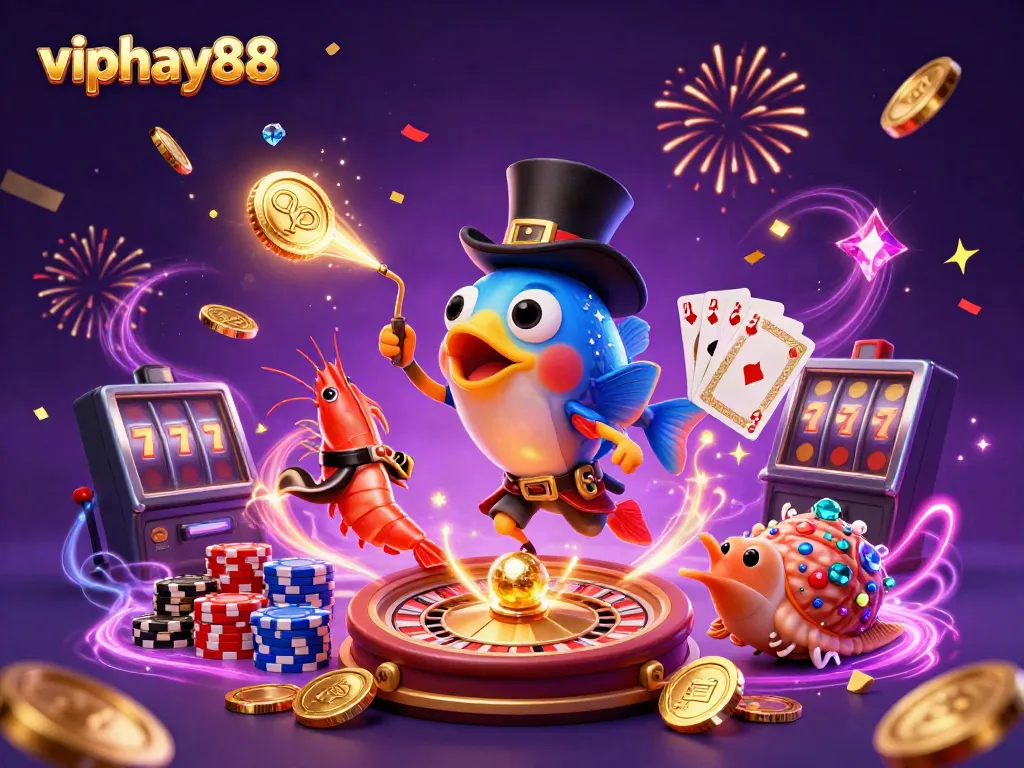 Experience thrilling gaming with viphay88’s enchanting underwater scene featuring charming characters and gold coins.