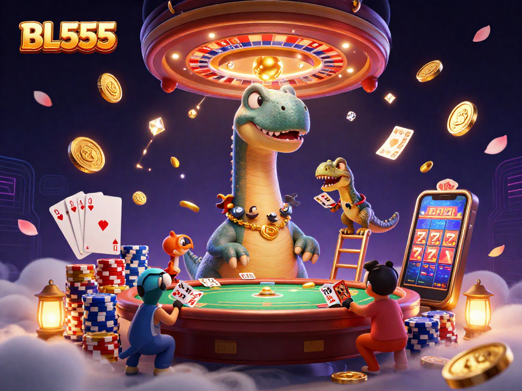 Experience thrilling gaming at BL555 with a 3D cosmic casino scene filled with vibrant dynamic elements.