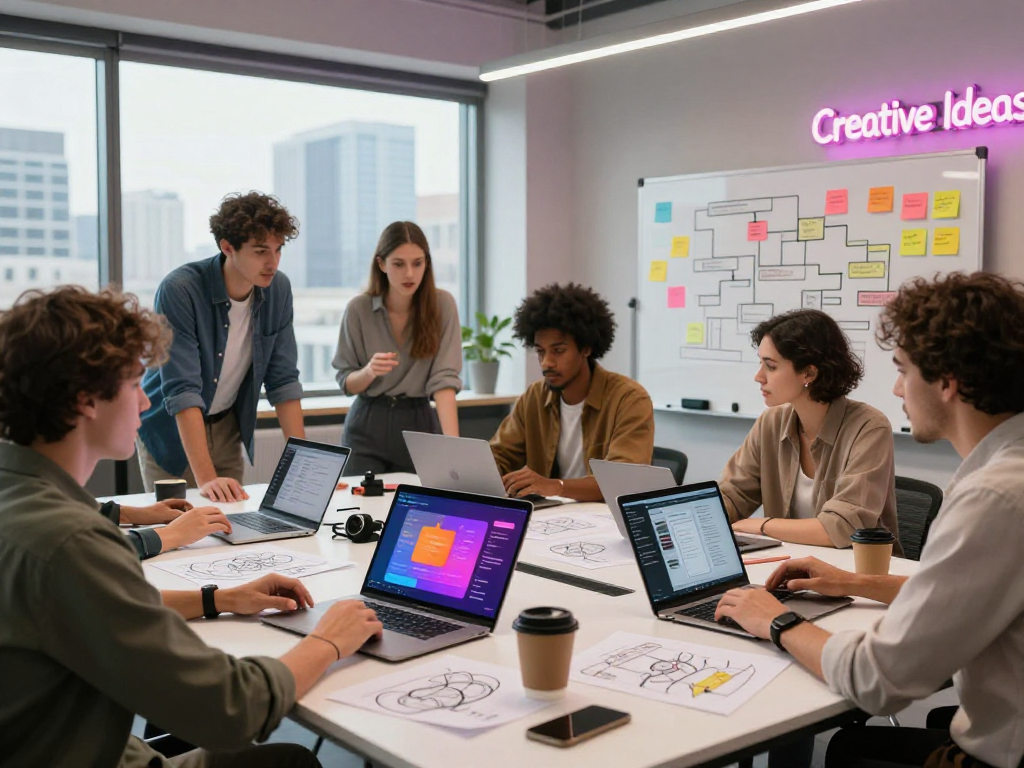 Creative team designing spicy ai application in innovative studio environment with collaborative atmosphere.