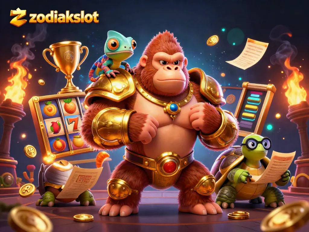 Keberuntungan dan kemenangan di ZodiakSlot, simbol keberuntungan slot dalam ilustrasi 3D.