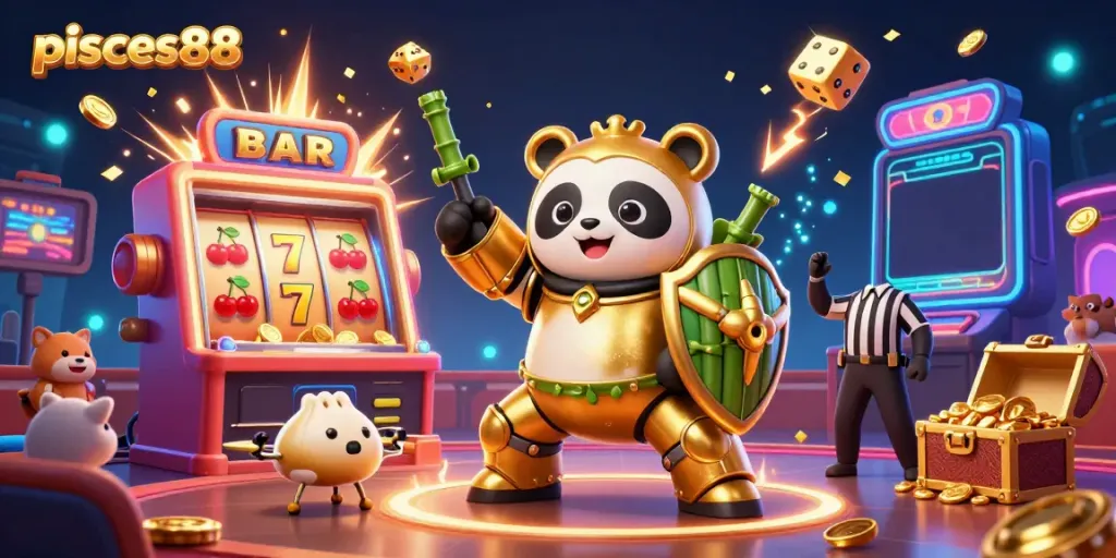 Engage with pisces88 features, showcasing a vibrant casino scene with dynamic characters and jackpot elements.