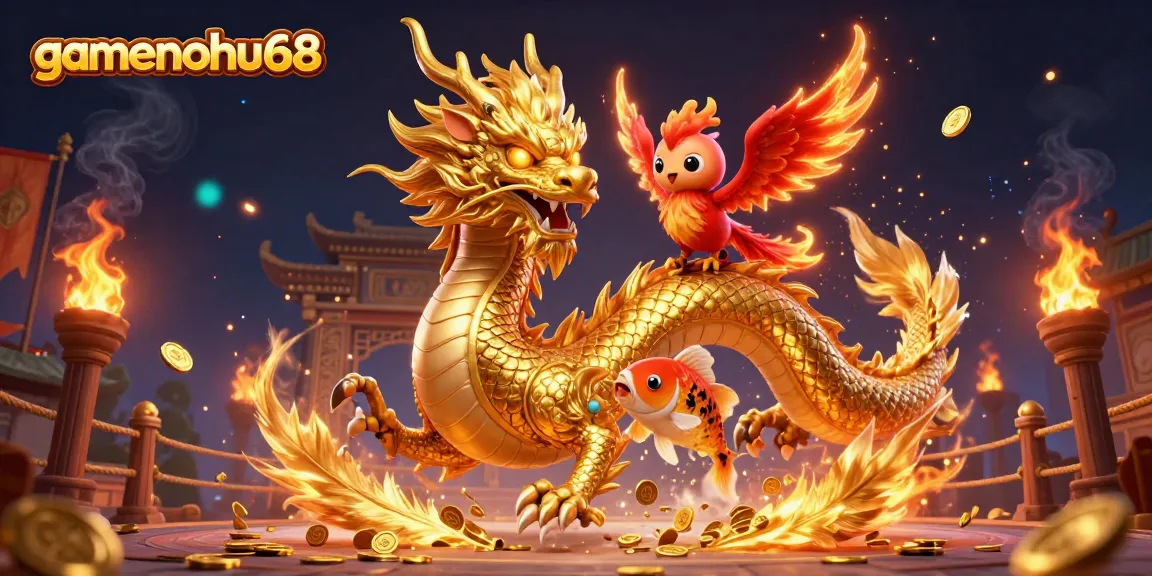 Engage in thrilling gameplay with gamenohu68 amidst golden riches and animated casino elements.