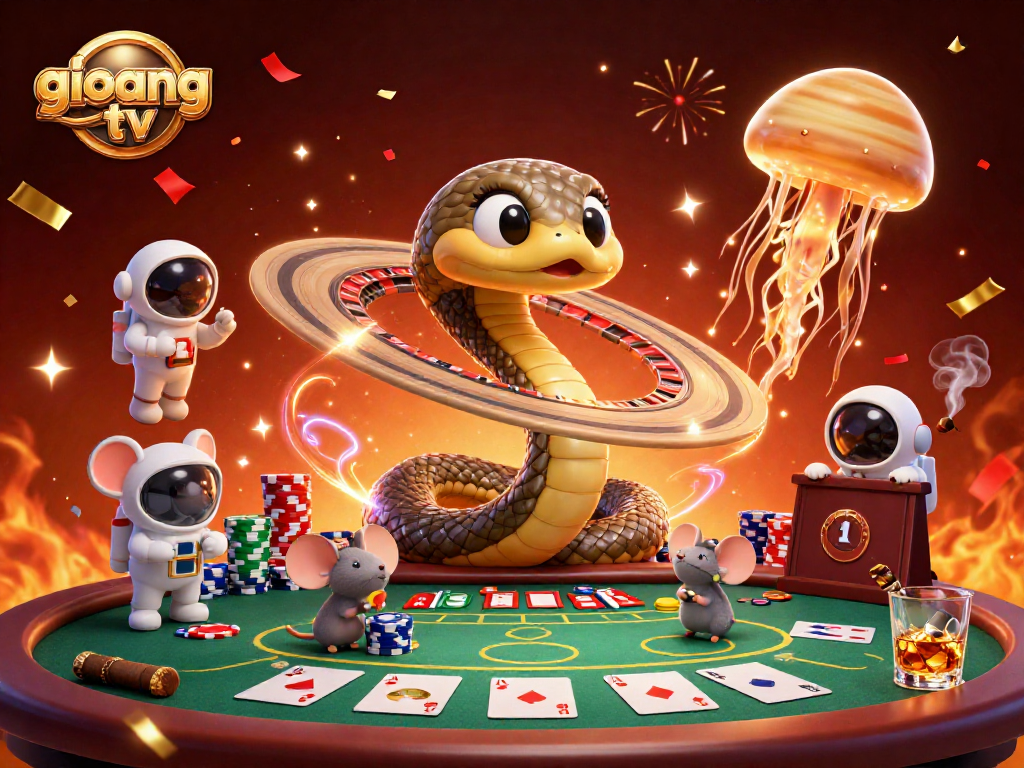 Experience thrilling gameplay with giovang tv as astronaut mice bet on Saturn's roulette rings in a lively cosmic casino.