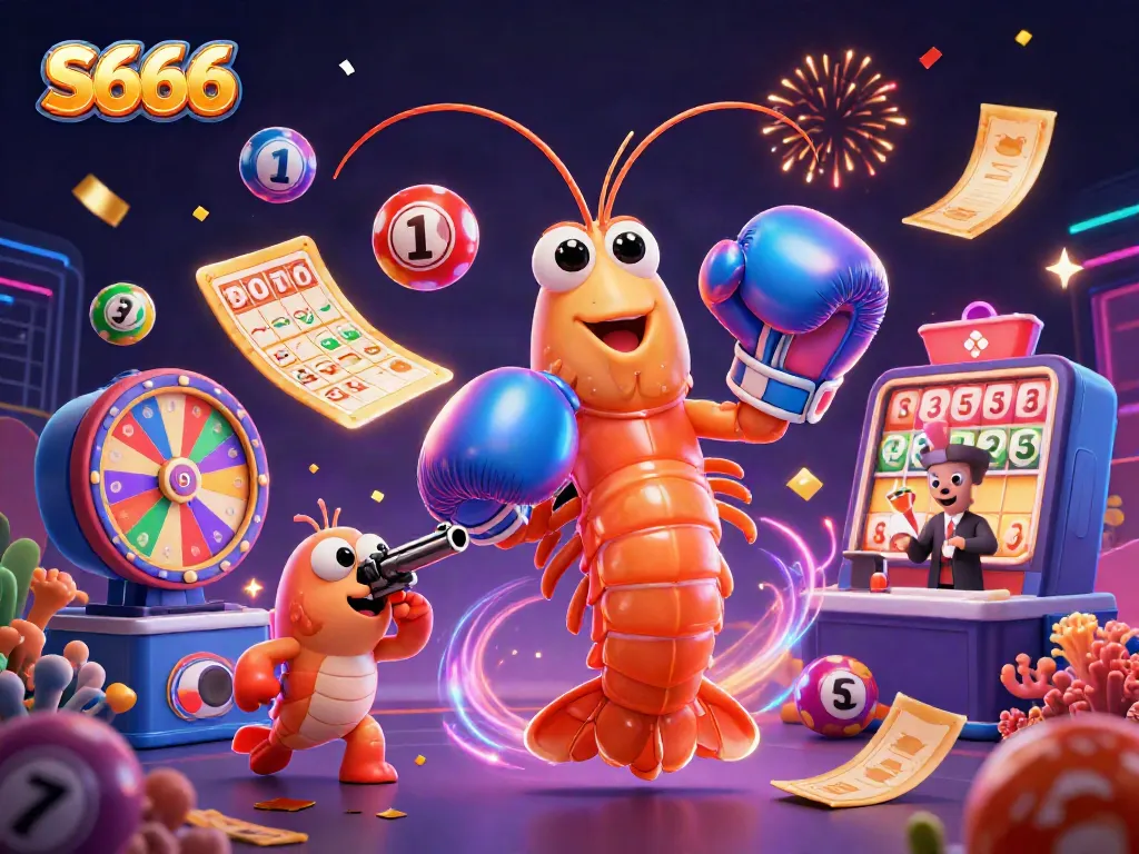 S666 enhances the casino experience with vibrant lottery and game elements in a 3D illustration.