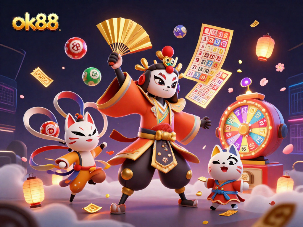Engage with OK88's thrilling casino experience via vibrant lottery games and spirited characters.