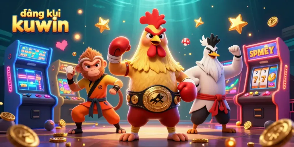 Join the exciting đăng ký kuwin gambling scene with colorful game elements and animated characters.