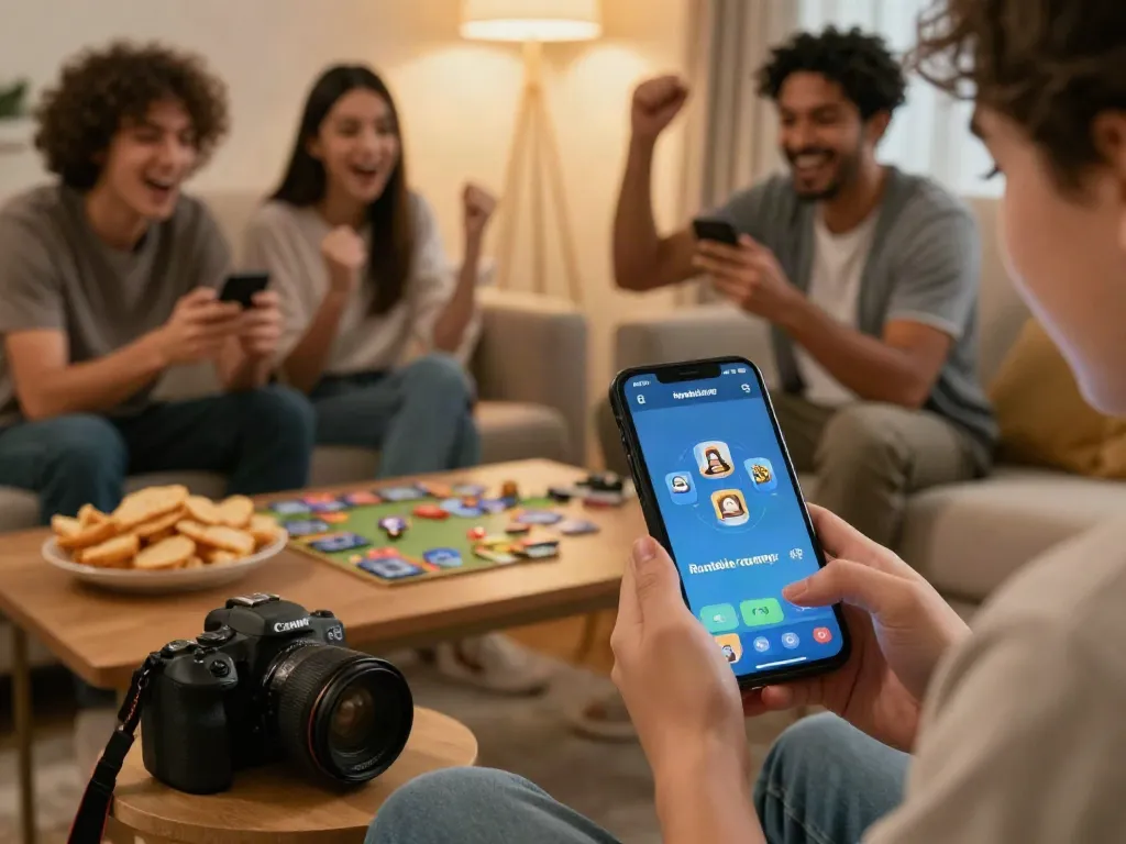 Engaging scene of a player enjoying Rumble Rummy with friends in a cozy living room atmosphere.