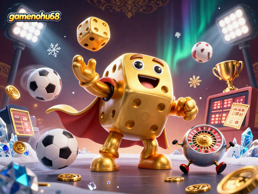 Engage in thrilling action with gamenohu68's dynamic casino scene featuring a golden dice golem and sports elements.