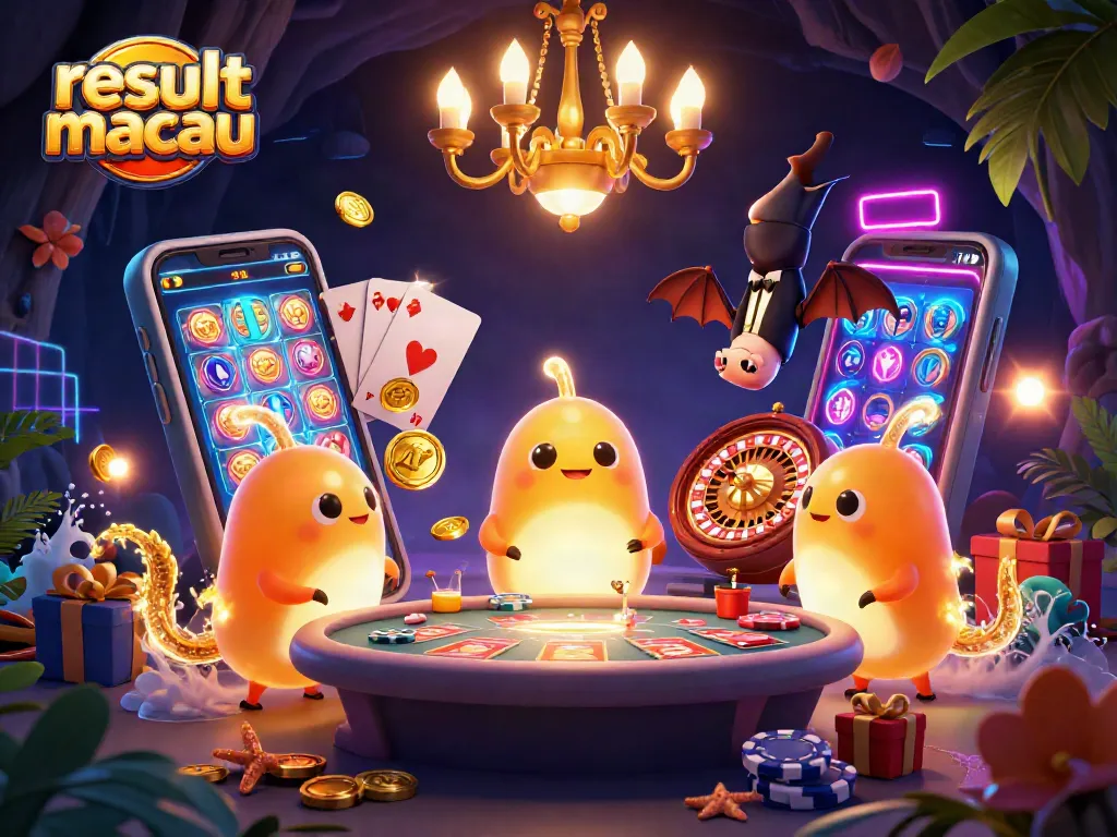 Experience vibrant glowworms illuminating a casino in this result macau themed 3D illustration.