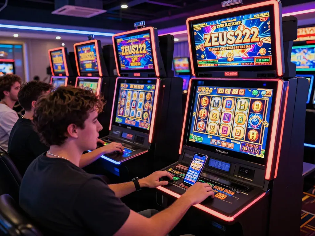 Platform ZEUS222 dengan pemain aktif bermain mesin slot online di perangkat modern.