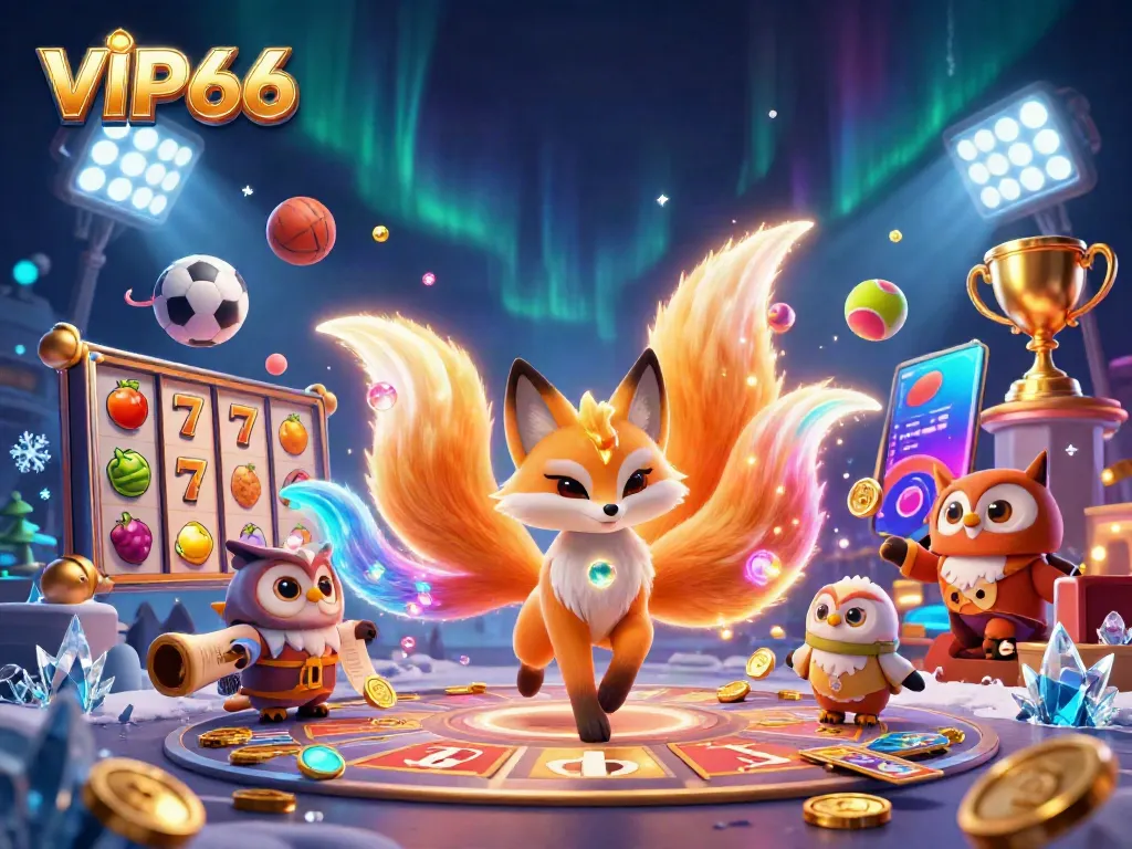 Engage in VIP66 online casino excitement with vibrant characters and dynamic gaming elements.