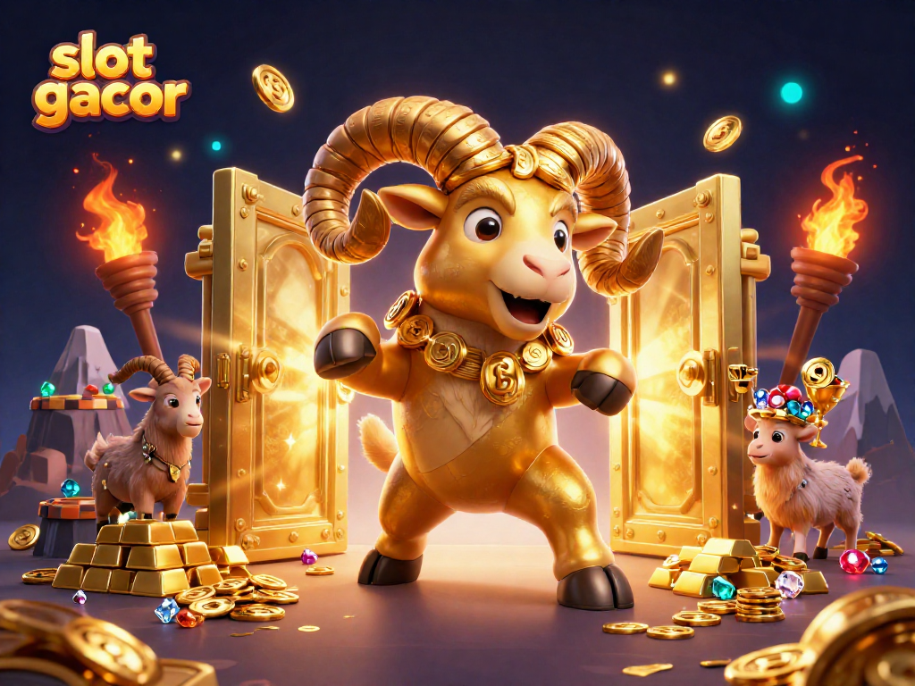 Menang besar dengan slot gacor dan simbol keberuntungan mengelilingi ram emas yang mengancam!