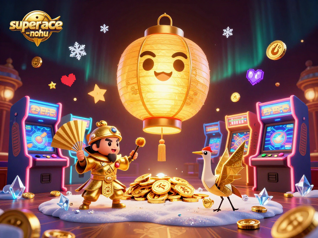 Experience superace-nohu with a vibrant, magical casino scene featuring lucky symbols and energetic characters.