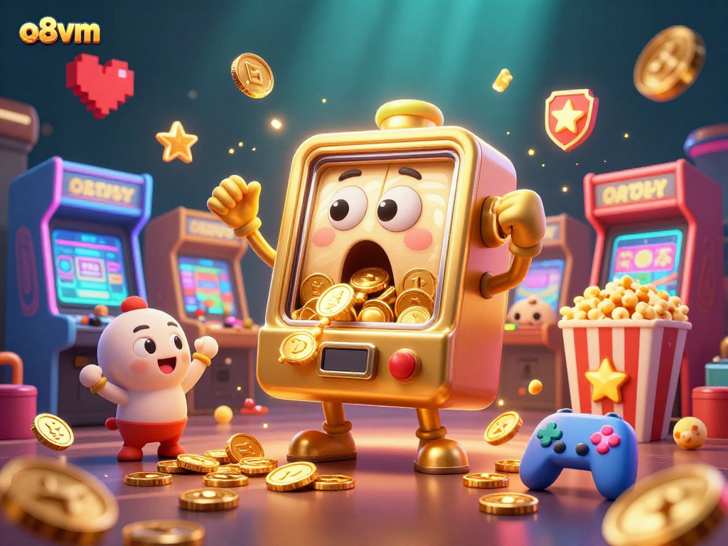 Engage with the o8vm slot machines celebrating their jackpot wins amidst dazzling arcade elements.