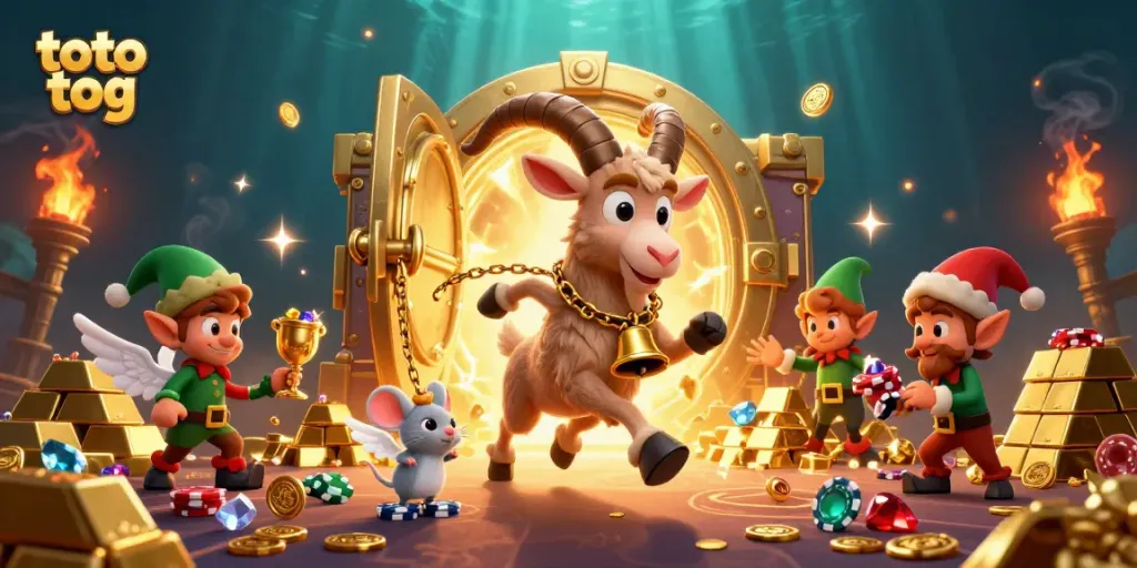 Experience thrilling gaming at toto tog with Krampus, angel mouse, and elf gremlins in a festive casino chaos.