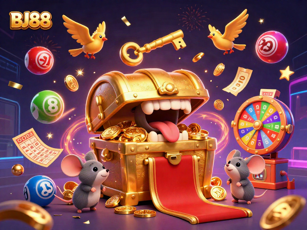 Experience the excitement of BJ88 with a colorful explosion of lottery balls and prizes