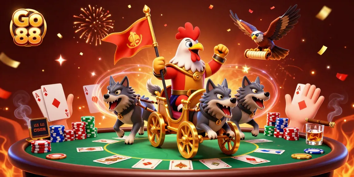 Experience thrilling gameplay at Go 88 with an exciting scene of a rooster warlord in a casino.