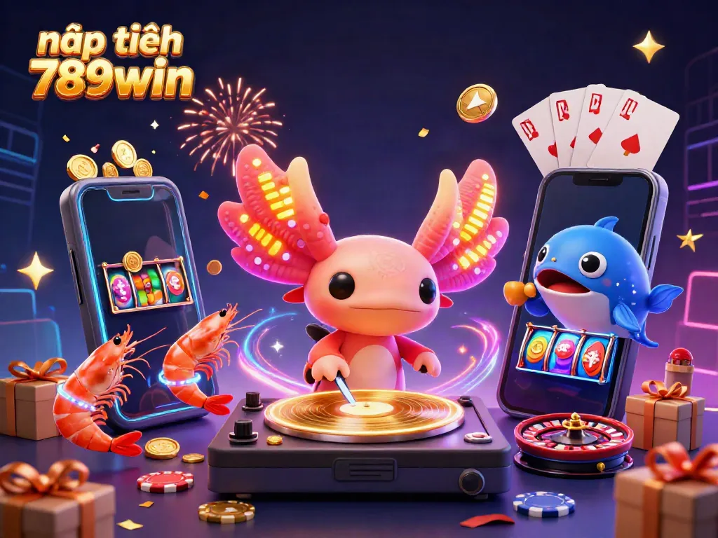 Join the fun with nạp tiền 789win featuring a vibrant 3D axolotl DJ and dynamic casino elements.