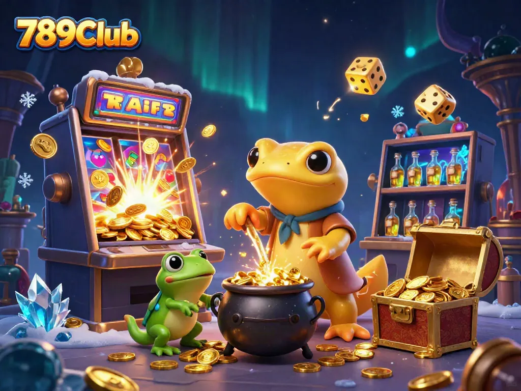 Experience the thrilling world of 789Club with an enchanting 3D casino scene showcasing vibrant games and dynamic characters.
