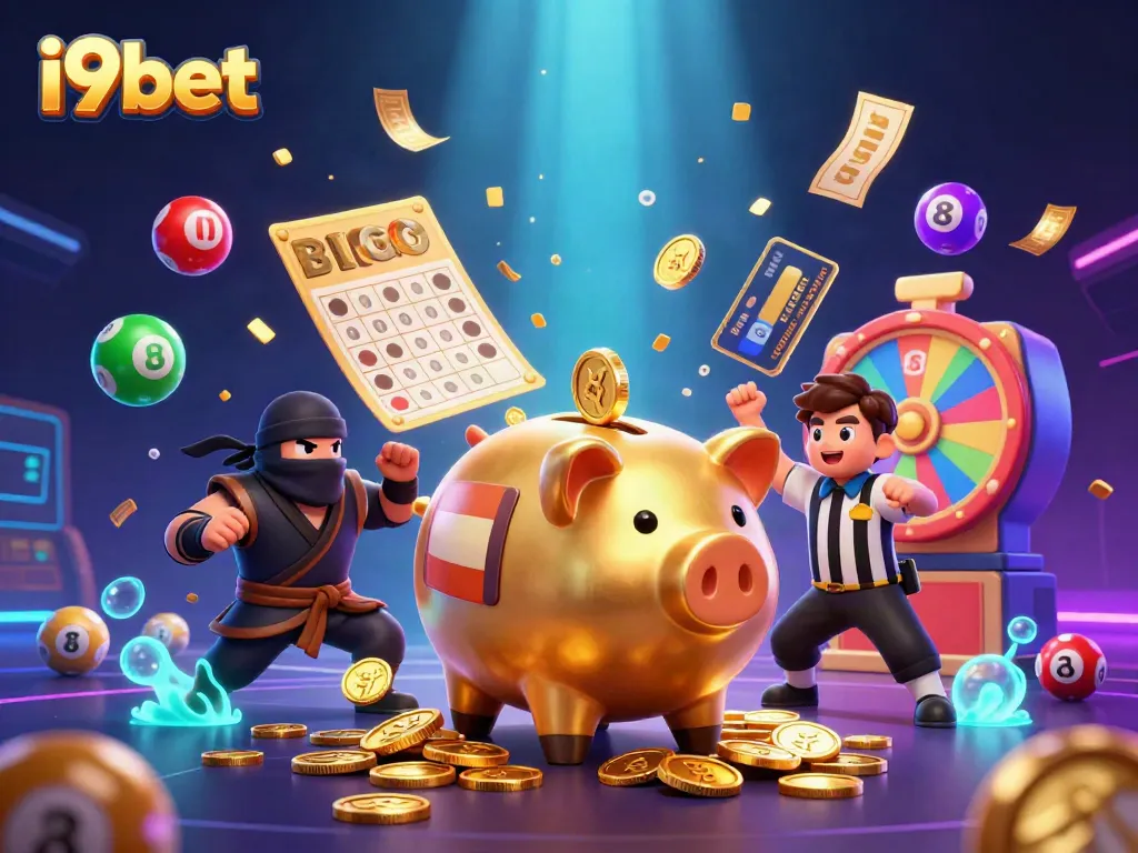 Experience thrilling wins at i9bet with dynamic gaming characters and vibrant elements in a festive casino scene.