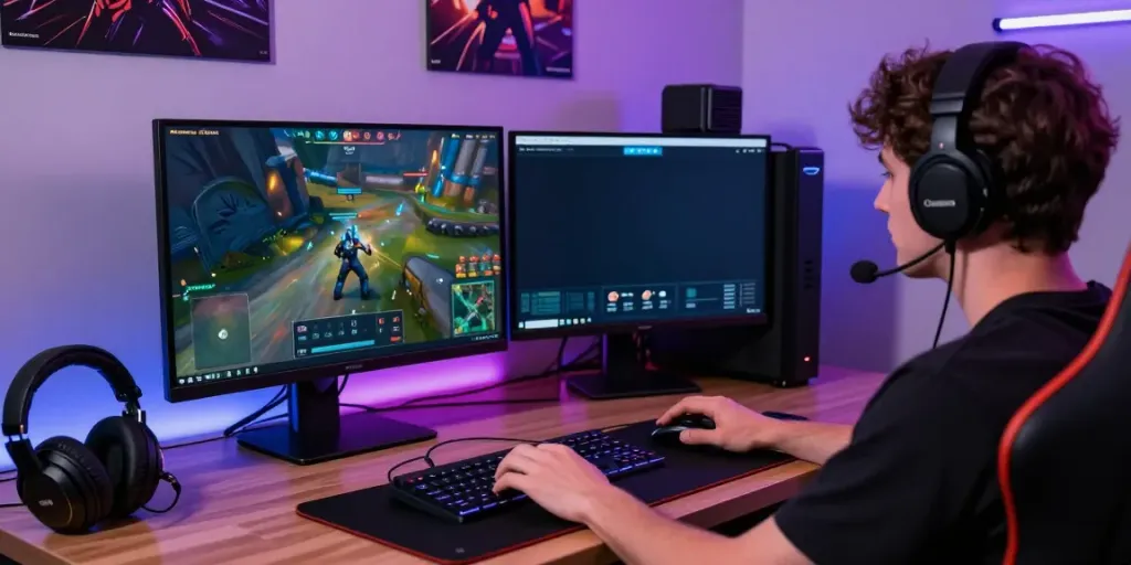 Player engaging with ORION88 APK in an immersive gaming setup with vibrant graphics.
