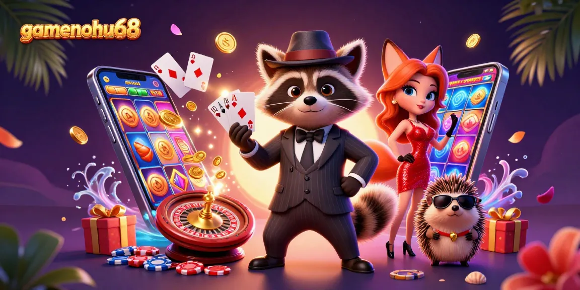 Experience thrilling wins with gamenohu68's lively casino scene featuring animated characters and vibrant game elements.