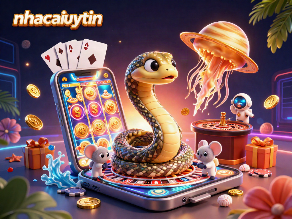 Bet on the giant Saturn ring snake at nhacaiuytin, featuring astronauts and a golden jellyfish dealer.
