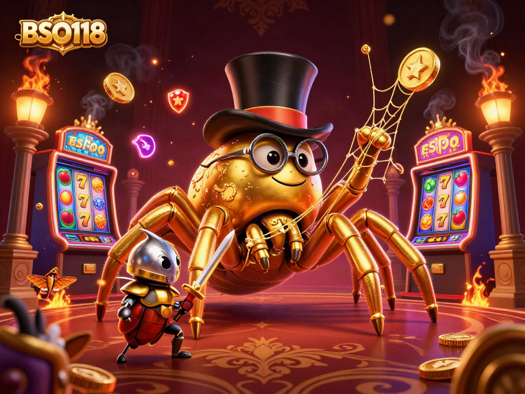 Engage with thrilling BSO118 slot games featuring a golden tarantula and beetle knight.